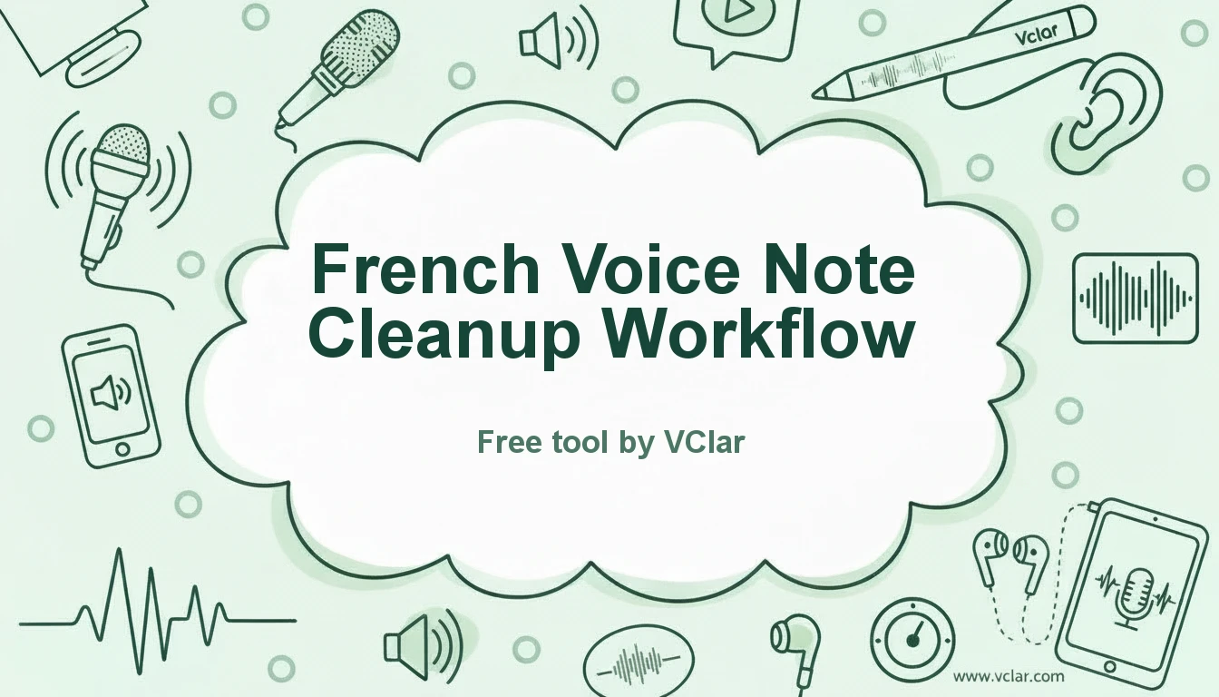 French voice message cleanup workflow: upload, clean, review, send