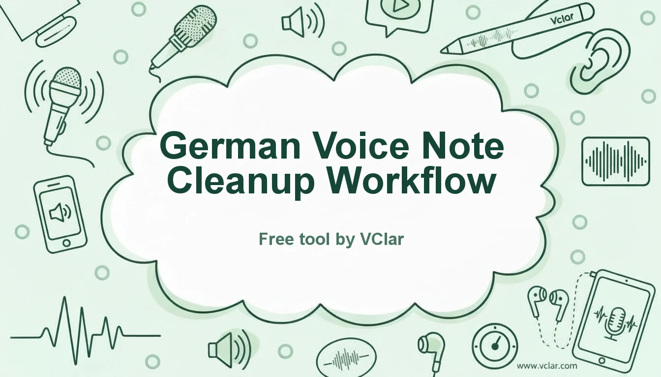 German voice message cleanup workflow: upload, clean, review, send