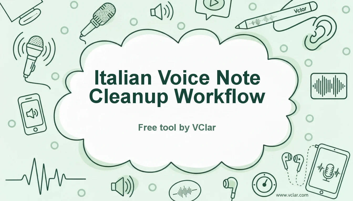 Italian voice message cleanup workflow: upload, clean, review, send