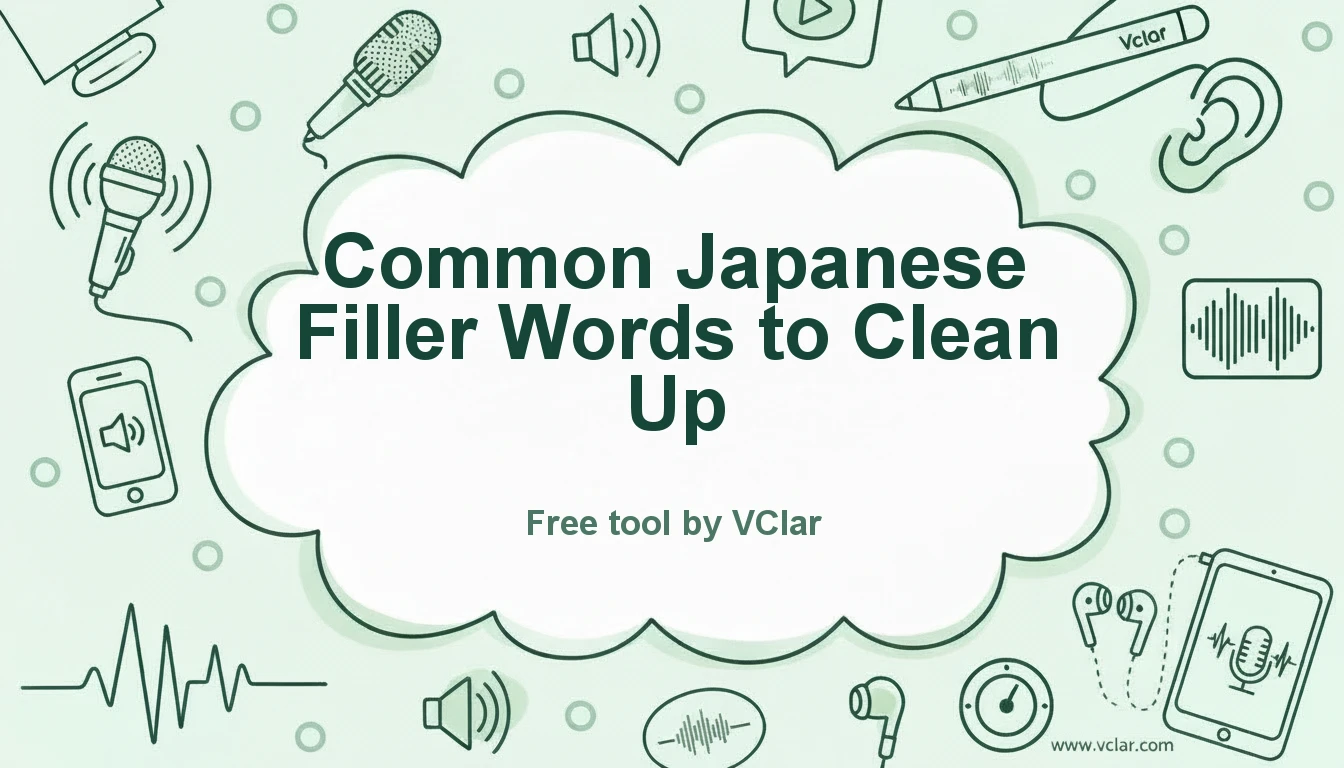 Diagram of common Japanese filler words like えっと, あの, その, and まあ being reduced in a voice message