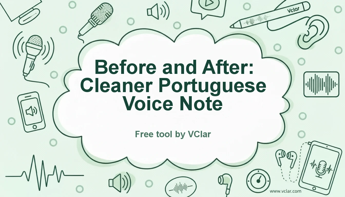 Before and after preview of a Portuguese voice message cleaned with VClar