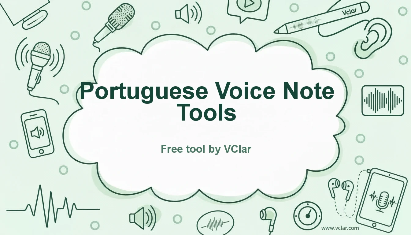 VClar Portuguese voice message tools dashboard preview with grammar, filler words, and audio cleanup
