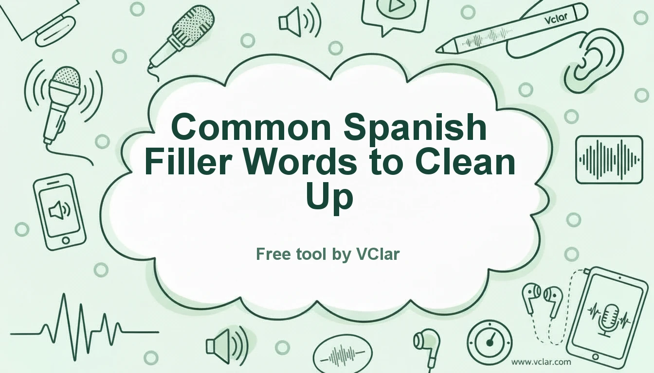 Diagram of common Spanish filler words like eh, este, o sea, bueno being reduced in a voice message