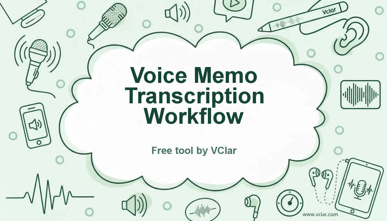 Voice memo transcription workflow from upload to editable transcript and export.